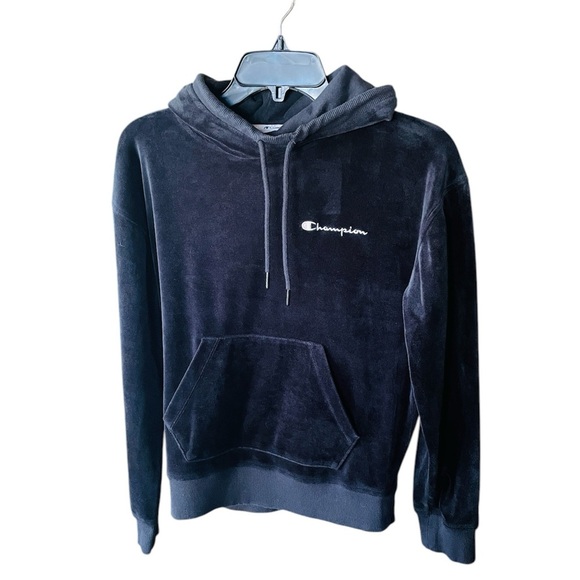 Champion women’s velour pullover hoodie sweatshirt pockets SZ XS black - Picture 2 of 10